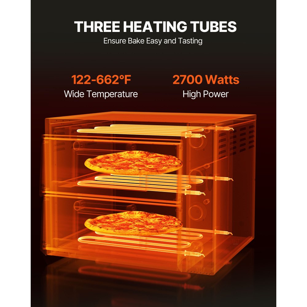 VEVOR Forno Elettrico per Pizza a 2 Strati 406mm Forno Elettrico per Pizza in Acciaio Inossidabile con Quattro Manopole Pizzaiolo Multiuso, Forno per Pizza per Interni Ristorante Cottura Casa Cucina