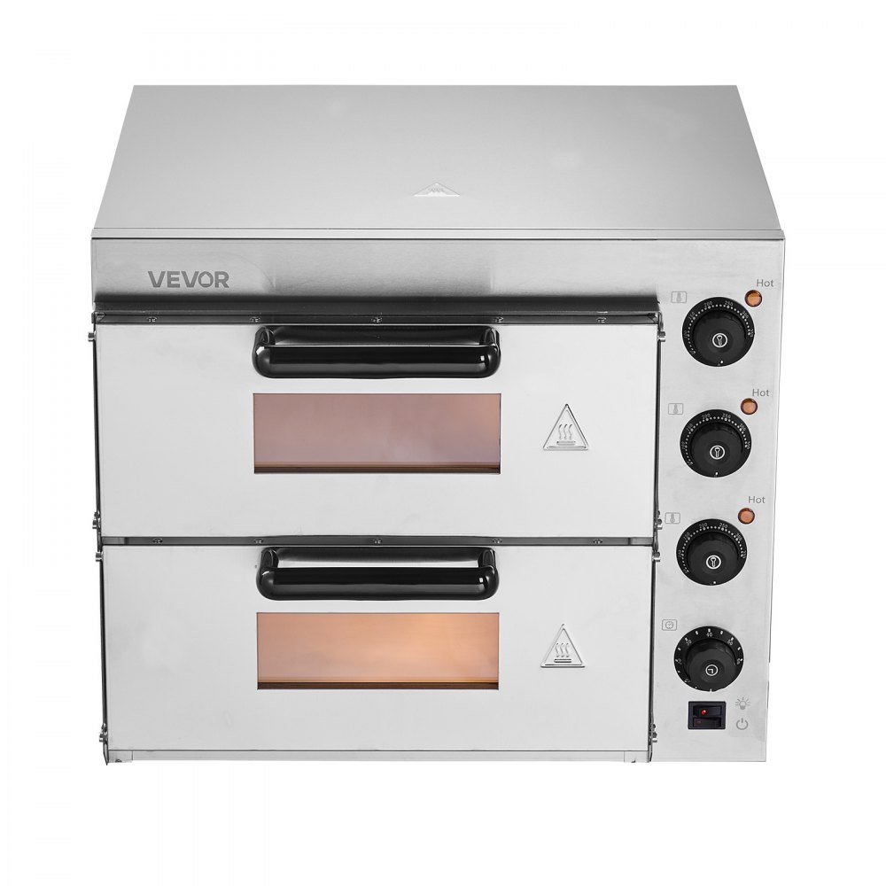 VEVOR Forno Elettrico per Pizza a 2 Strati 406mm Forno Elettrico per Pizza in Acciaio Inossidabile con Quattro Manopole Pizzaiolo Multiuso, Forno per Pizza per Interni Ristorante Cottura Casa Cucina