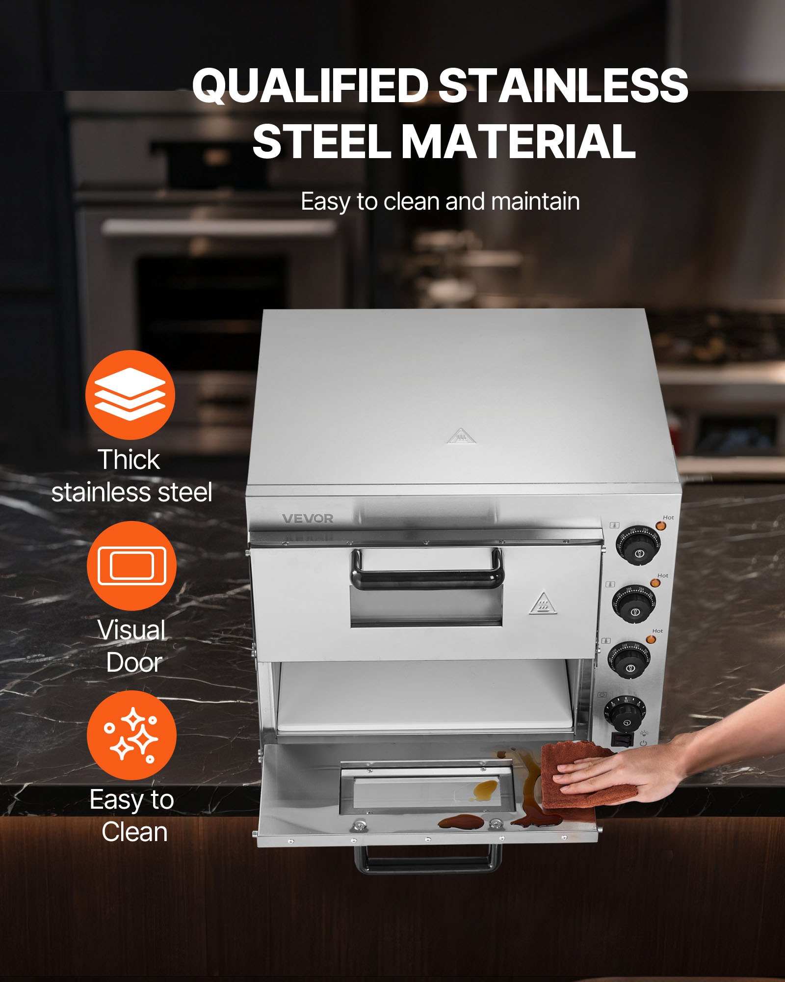 VEVOR Forno Elettrico per Pizza a 2 Strati 406mm Forno Elettrico per Pizza in Acciaio Inossidabile con Quattro Manopole Pizzaiolo Multiuso, Forno per Pizza per Interni Ristorante Cottura Casa Cucina