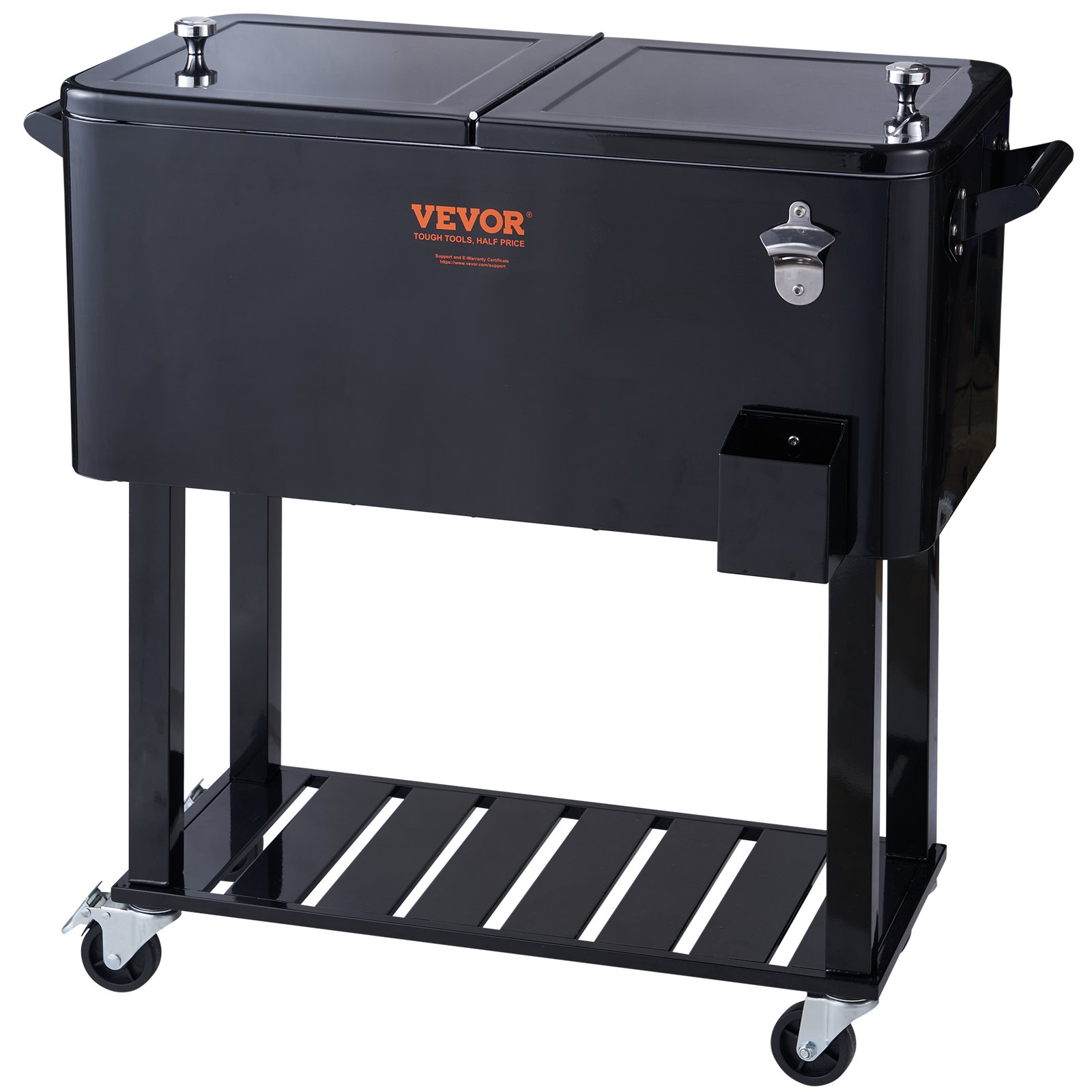 VEVOR Carrello Mobile Bar Mini Frigo per Bevande Carrello Isotermico Capienza 76 L Apribottiglie Scatola Raccoglie Tappi, Carrello per Bevande Contenitore per Ghiaccio Portabirre da Esterno per Feste