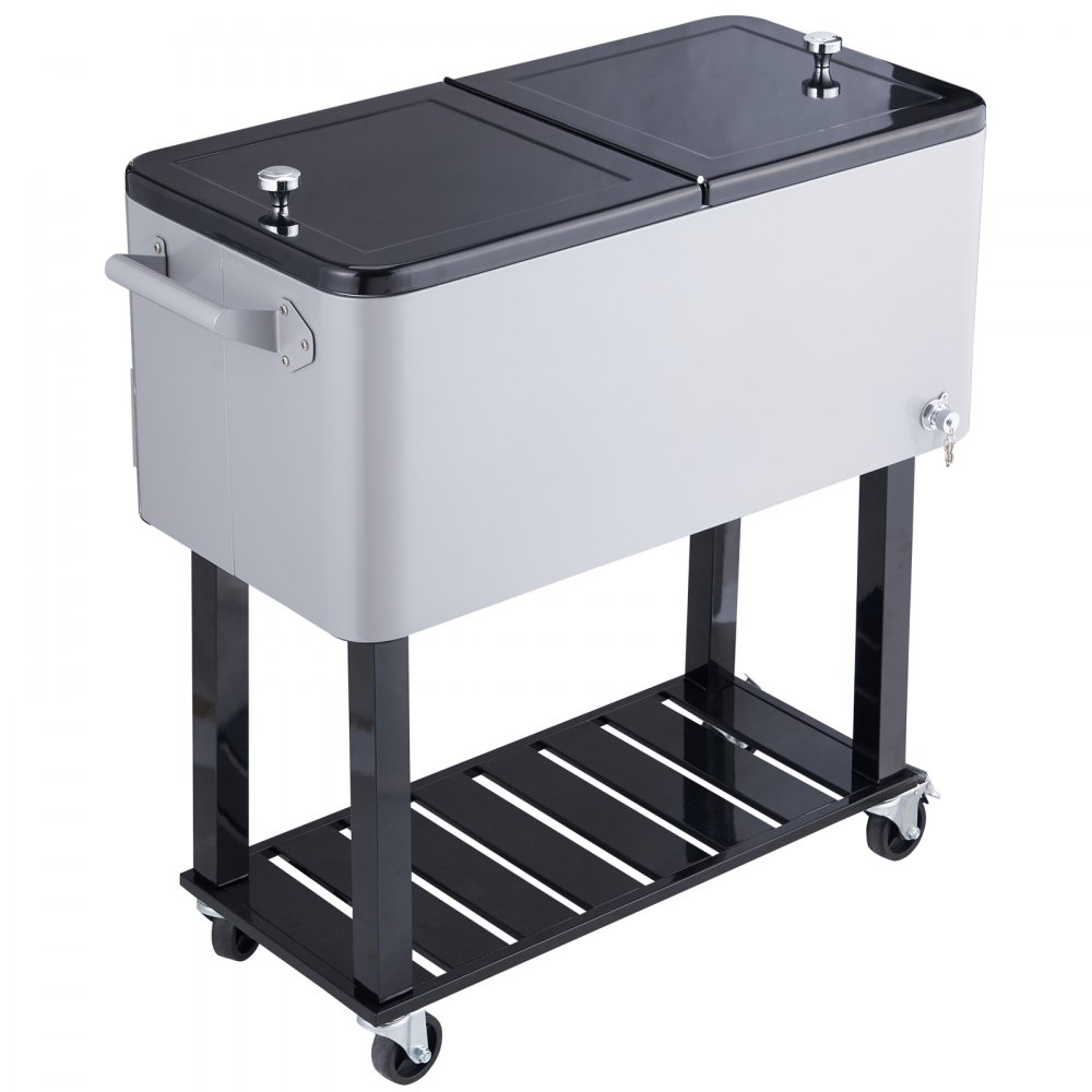 VEVOR Carrello Mobile Bar Mini Frigo per Bevande Carrello Isotermico Capienza 80QT Apribottiglie Scatola Raccoglie Tappi, Carrello per Bevande Contenitore per Ghiaccio Portabirre da Esterno per Feste
