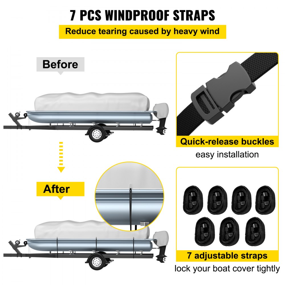 VEVOR Telo Copribarca del Pontone Ricovero Imbarcazione 25 FT - 28 FT, Copertura Telo per Barca Pontone in Tessuto Oxford 600D, Copertura per Barche Pontoni Impermeabile e Resistente ai Raggi UV