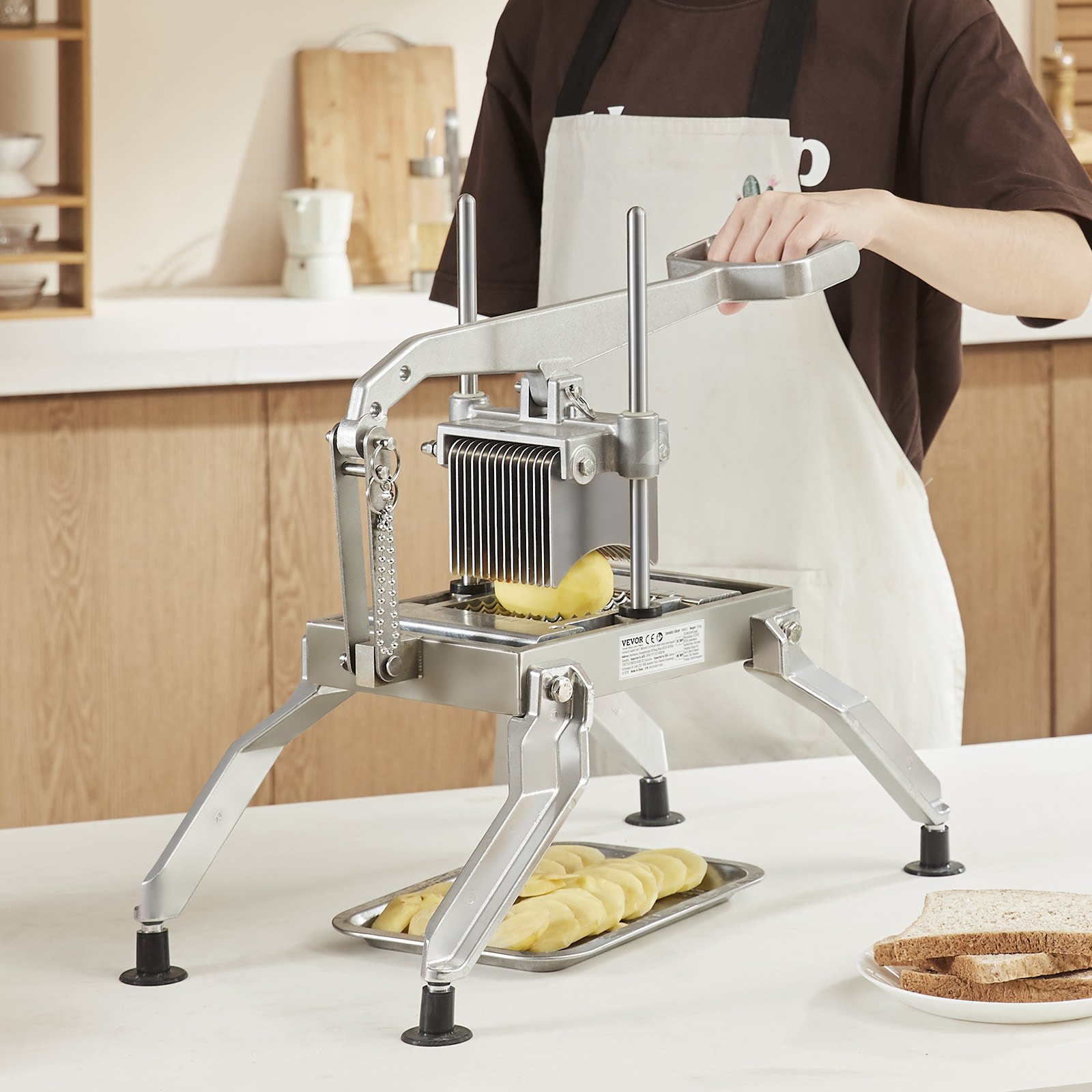 VEVOR Tagliapasta per Patate Fritte, Affettatrice Manuale per Frutta e Verdura 6,35 mm/12,7 mm, Taglia Verdure in Acciaio Inossidabile e Alluminio, con Piedini Antiscivolo, per Cipolle, Patate