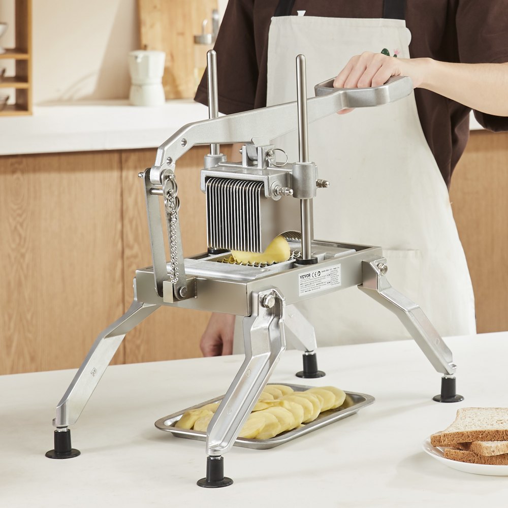 VEVOR Tagliaverdure Commerciale, Tagliapomodoro 3/8" e 3/16", Tagliaverdure in Acciaio Inossidabile e Lega di Alluminio, Tagliapomodoro Manuale con Piedini Antiscivolo, per Pomodori, Patate, Cipolle