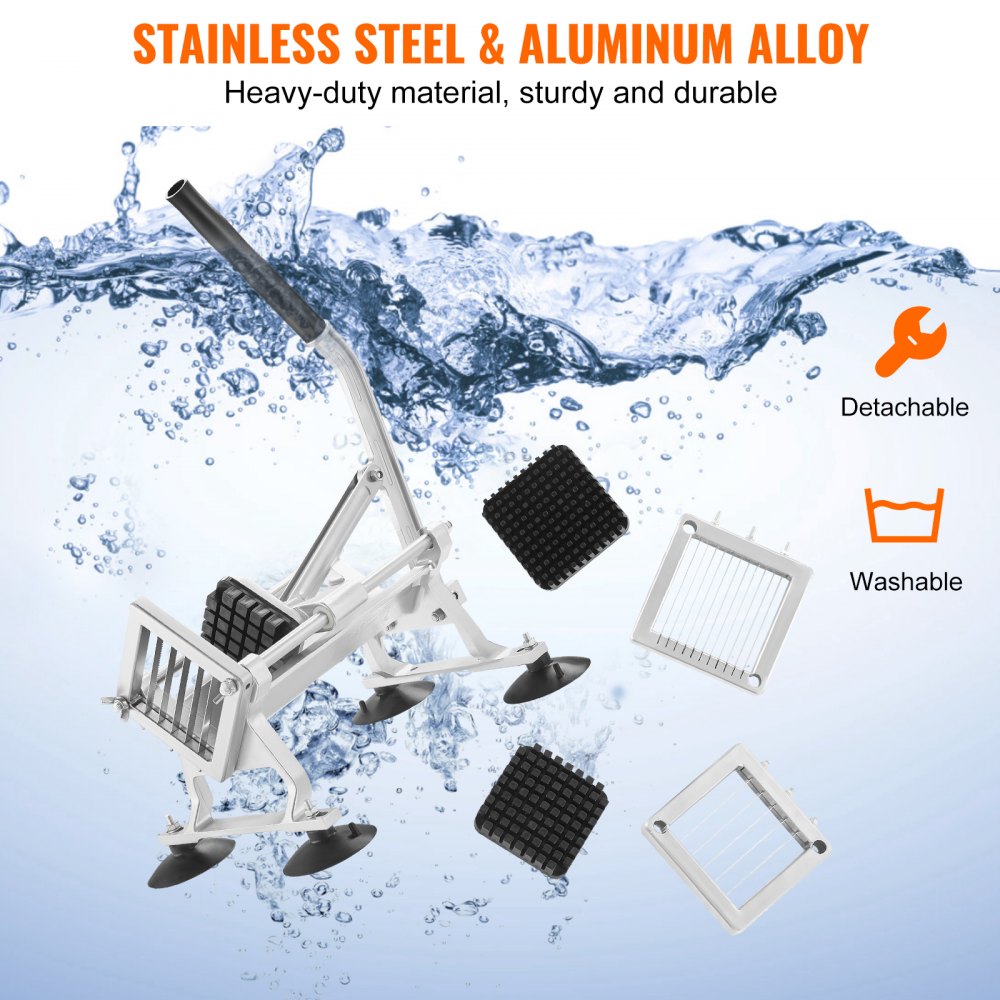 VEVOR Tagliaverdure Commerciale, Affettatrice Frutta 1/4"+3/8"+1/2", Tagliaverdure in Acciaio Inox Lega di Alluminio, Affettatrice Manuale con Piedini Antiscivolo, per Cipolle, Patate