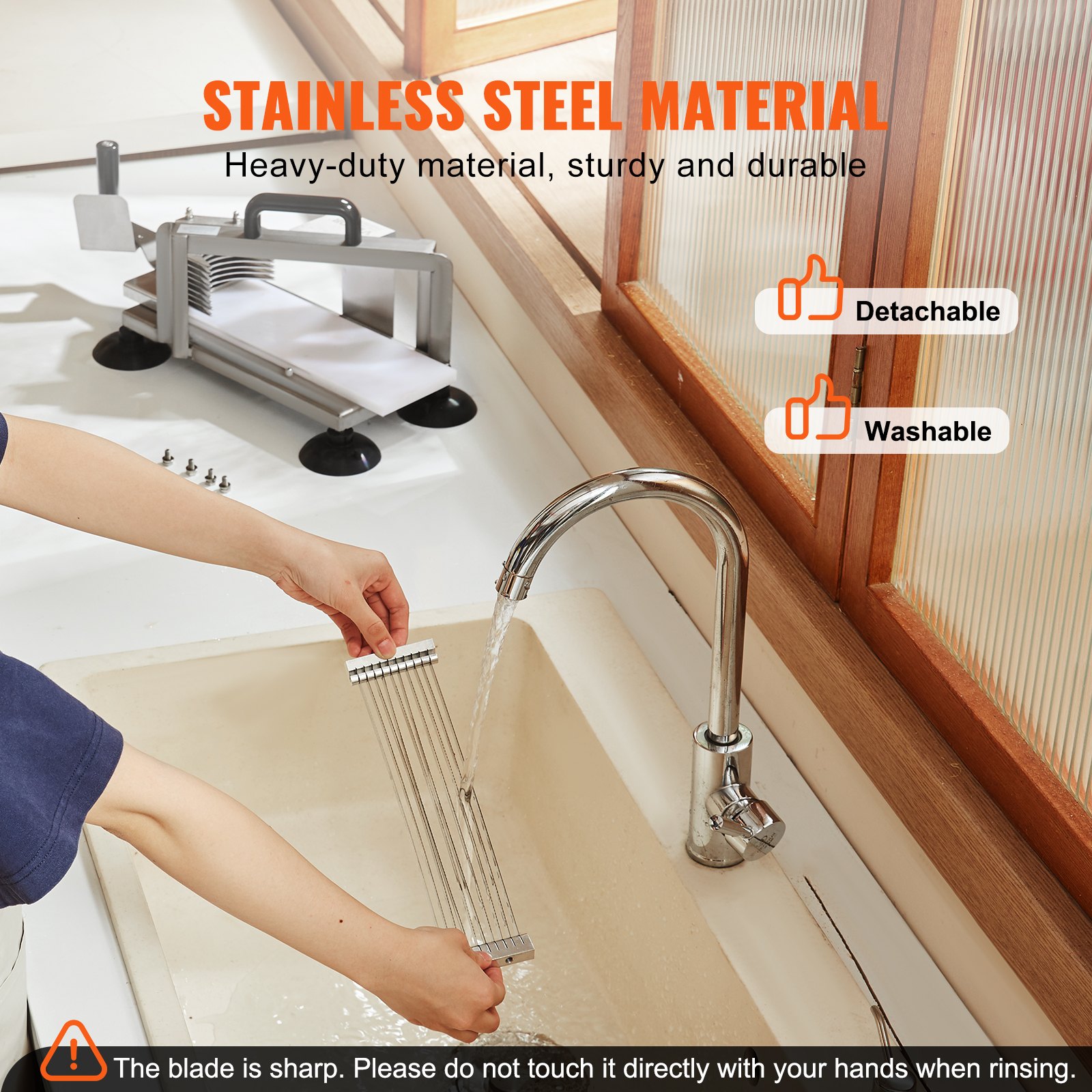 VEVOR Tagliapomodoro Commerciale, Tagliapomodoro da 1/4", Tagliapomodoro in Acciaio Inossidabile Resistente, con Piedini Antiscivolo, per Tagliare Pomodori, Cetrioli