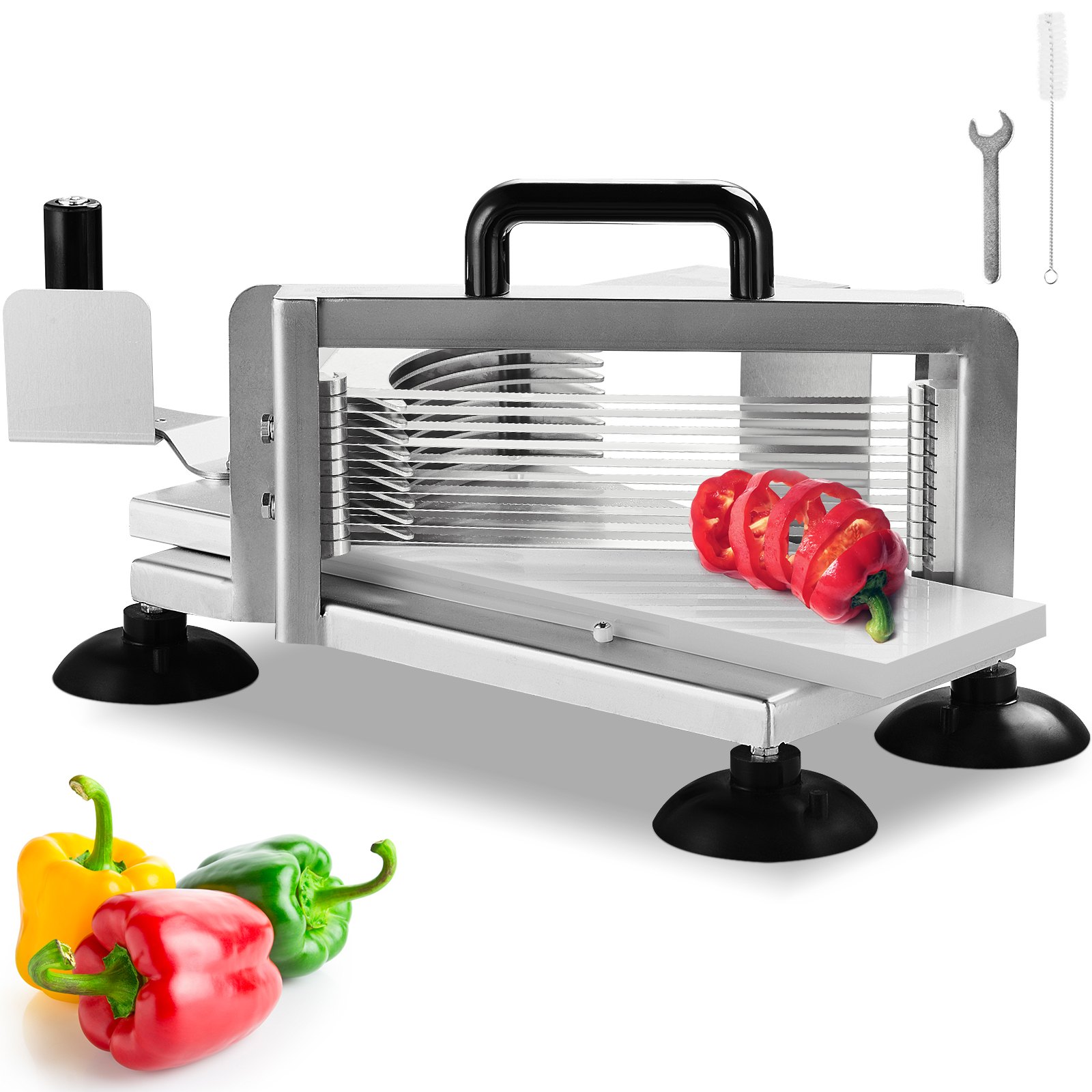 VEVOR Tagliapomodoro Commerciale, Tagliapomodoro da 1/4", Tagliapomodoro in Acciaio Inossidabile Resistente, con Piedini Antiscivolo, per Tagliare Pomodori, Cetrioli