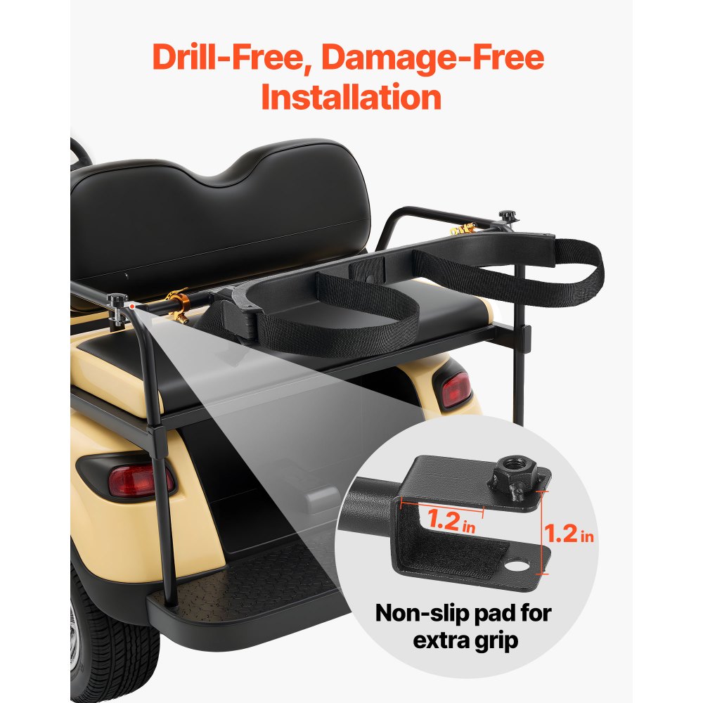 VEVOR Supporto per Sacca da Golf 1370 x 195 x 60,5 mm Supporto per Mazze Regolabile per Carrelli Posteriori con Cinghia, per Maggior Parte dei Sedili Posteriori dei Golf Carrello 2+2 con Tubi Quadrati