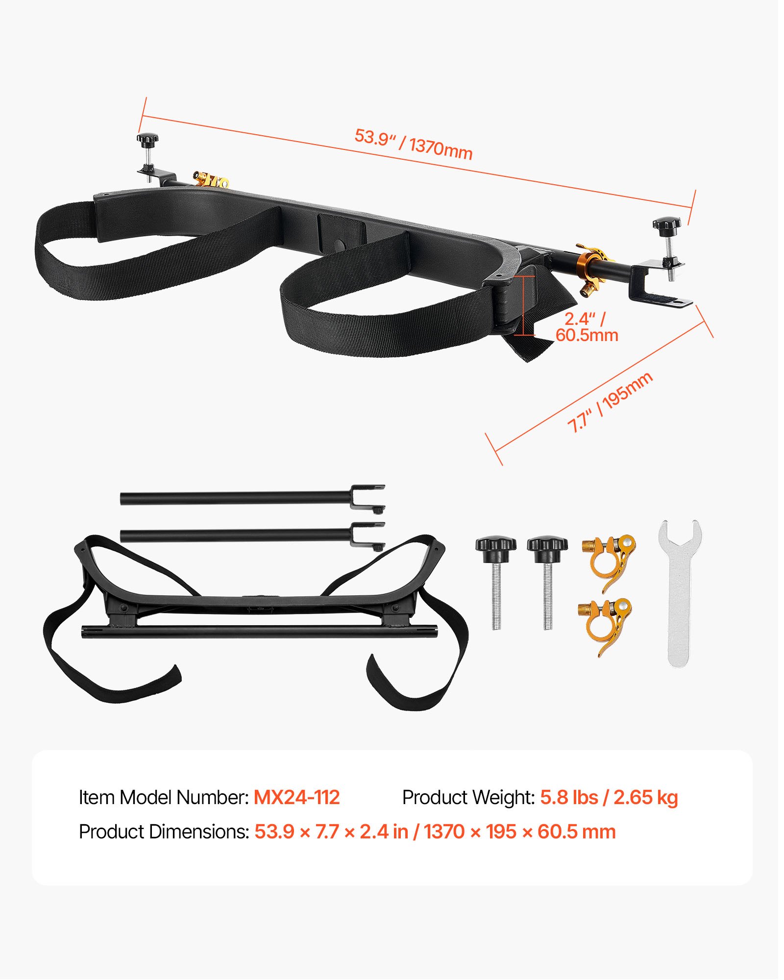 VEVOR Supporto per Sacca da Golf 1370 x 195 x 60,5 mm Supporto per Mazze Regolabile per Carrelli Posteriori con Cinghia, per Maggior Parte dei Sedili Posteriori dei Golf Carrello 2+2 con Tubi Quadrati