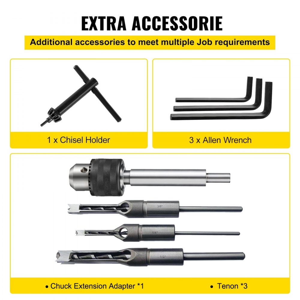 VEVOR Mophorn Mortasatrice MS3816R Macchina a Scalpello Cava a Mortasa per Lavorazione del Legno Mortasatrice da Banco 1400RPM Capacità 0,5 Pollici