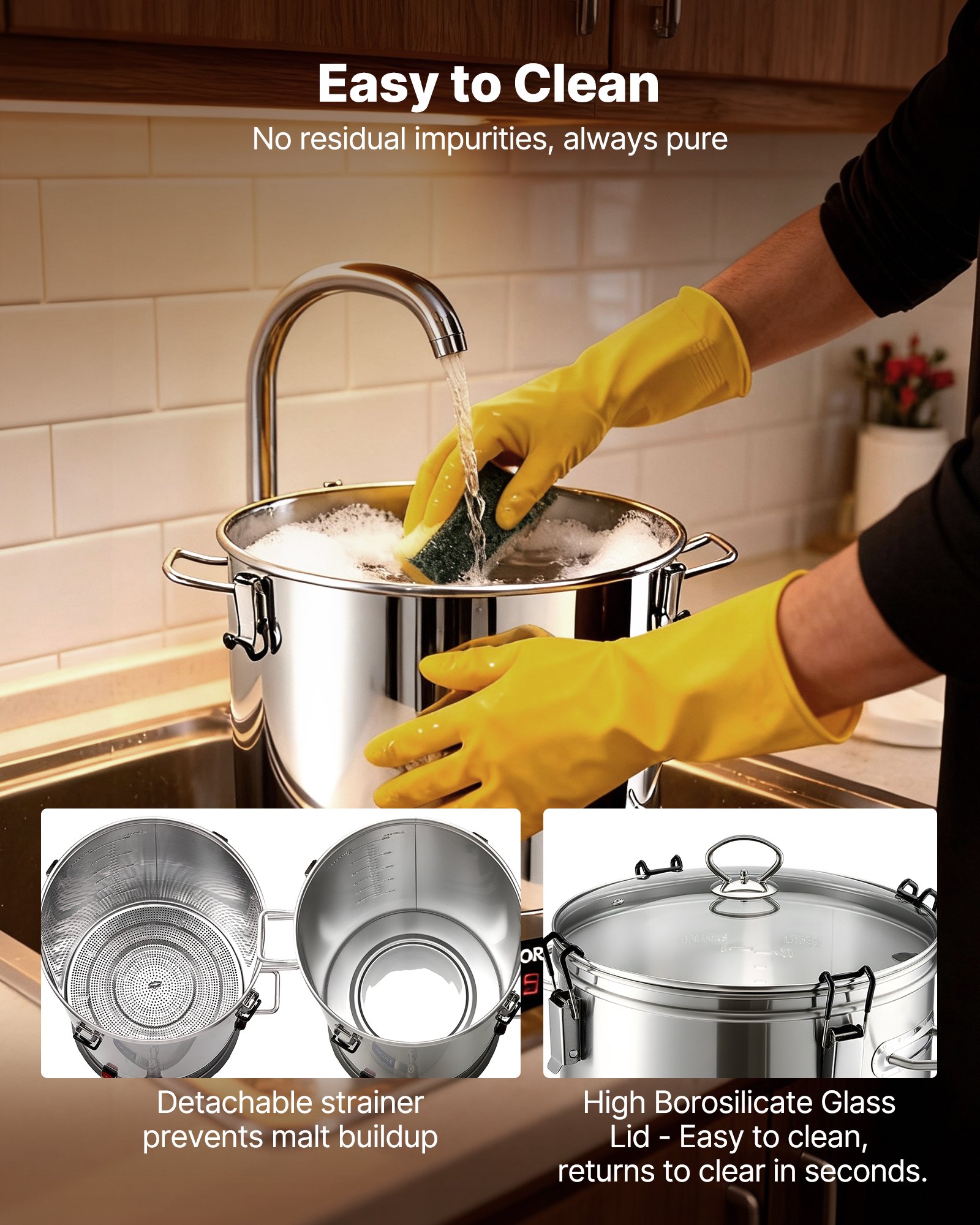 VEVOR Sistema di Attrezzatura Elettrica per Produzione di Birra, Bollitore per Birra 30 litri Uso Domestico, Cuocitore di Mosto con Canna Interna Maniglia Rubinetto, Kit Utensili per Homebrewing