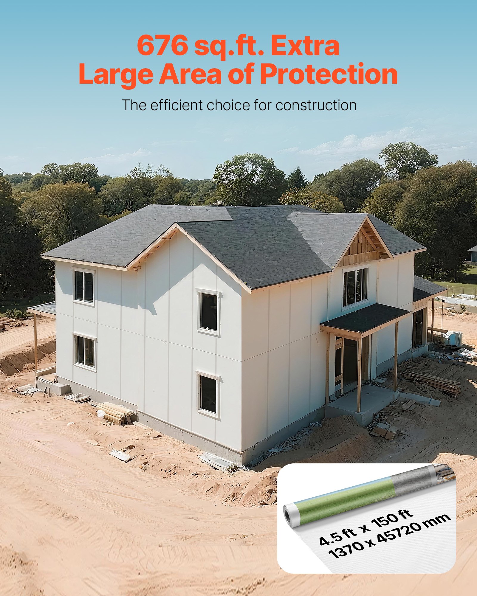 Telo Isolante per Casa VEVOR, 1370 x 45720 mm, Barriera al Vapore Spessa 0,13 mm, Telo in Plastica Resistente per la protezione Antistrappo, Barriera al Vapore per Edilizia Residenziale, Bianco