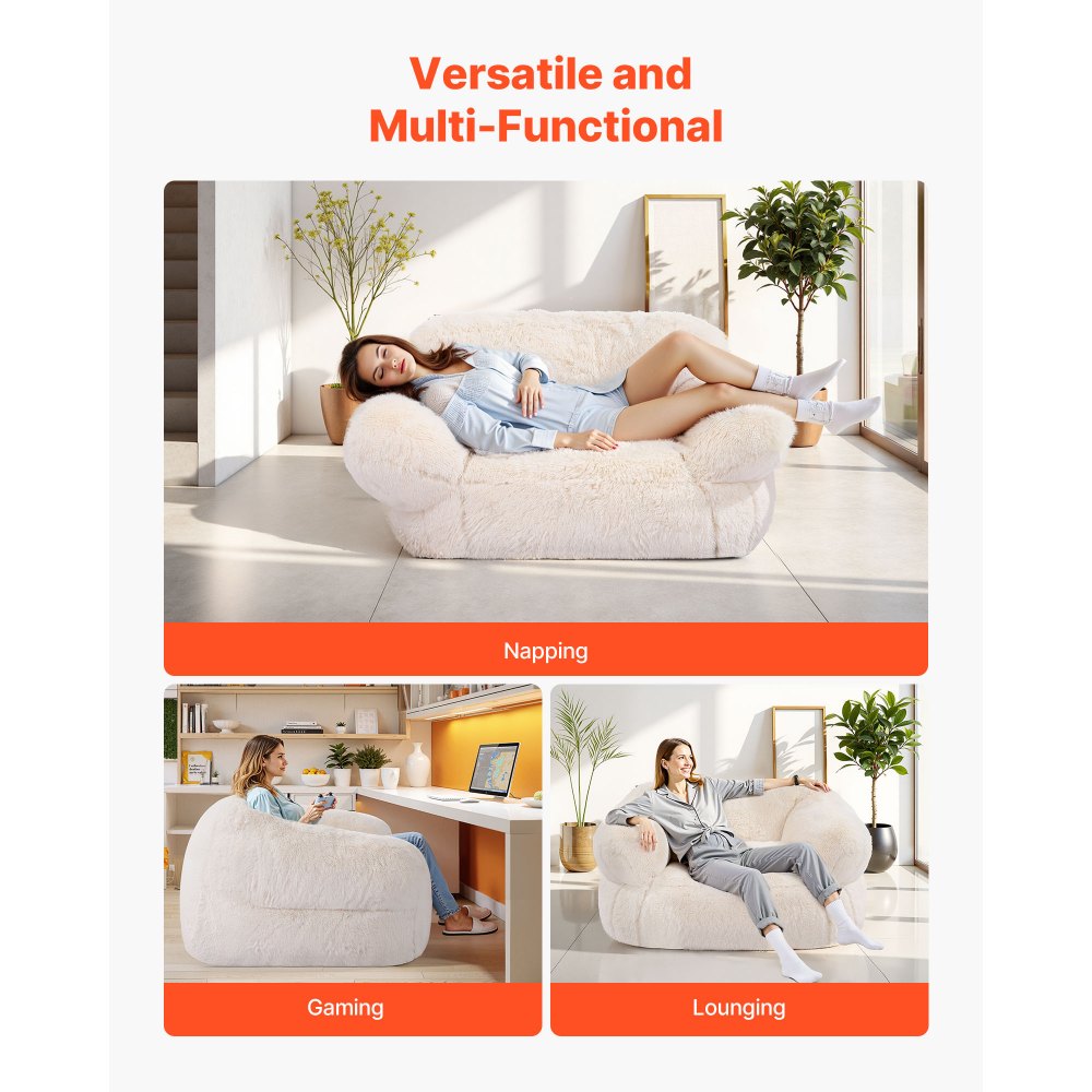 VEVOR Poltrone Sacco da Pavimento con Cuscino, Poltrona per Adulti con Braccioli e Soffice Imbottitura in Schiuma ad Alta Densità, Comodo Divano Pigro, Ideale per Soggiorno, Camera da Letto, Beige