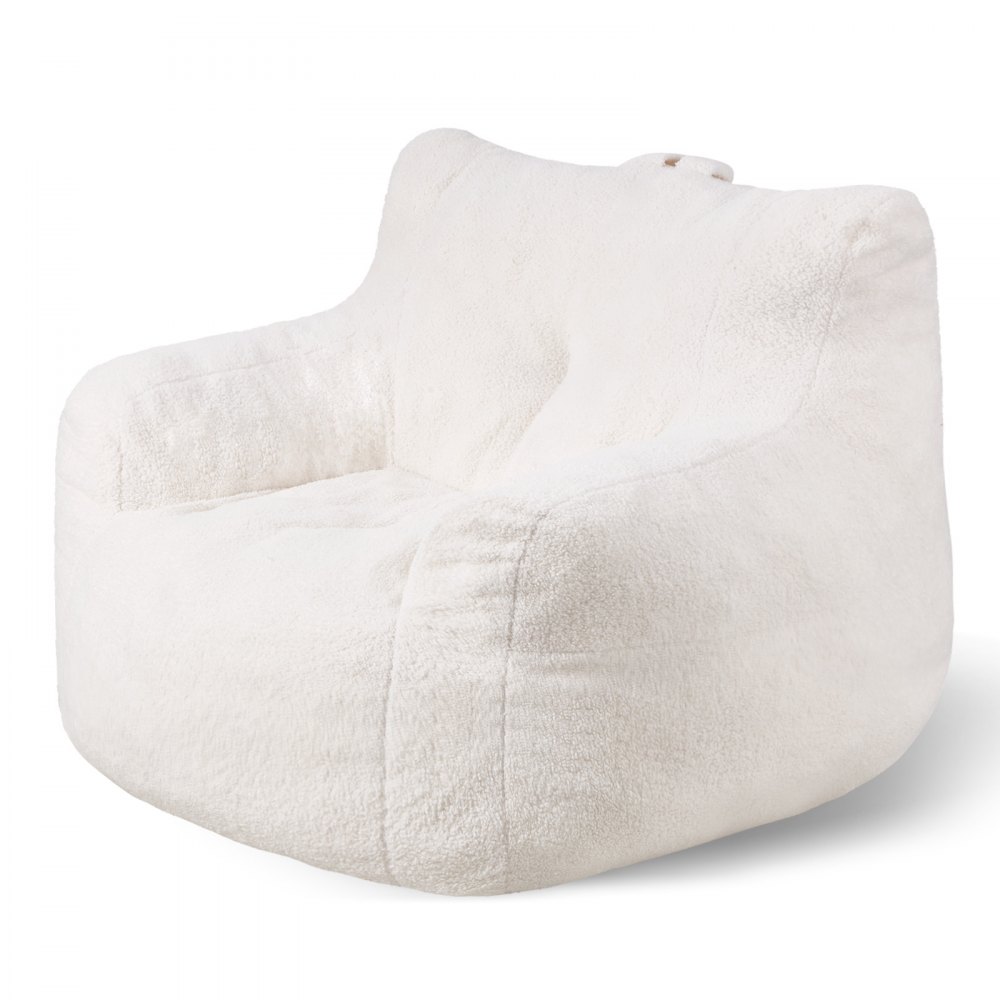 VEVOR Bean Bag Seat Cushion (920 x 900 x 685 mm) with Armrests & Storage Bag, Filled with 25D Memory Foam with Soft Teddy Velvet Cover, Bean Bag for Bedroom Playroom, White