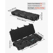 VEVOR Custodia Rigida per Fucile Dimensioni Esterni 1089x392x155 mm, Custodia per Fucile Lungo con Ruote per Trasporto, Scatola per Armi Pistole IP67 Impermeabile Antipolvere, Nero