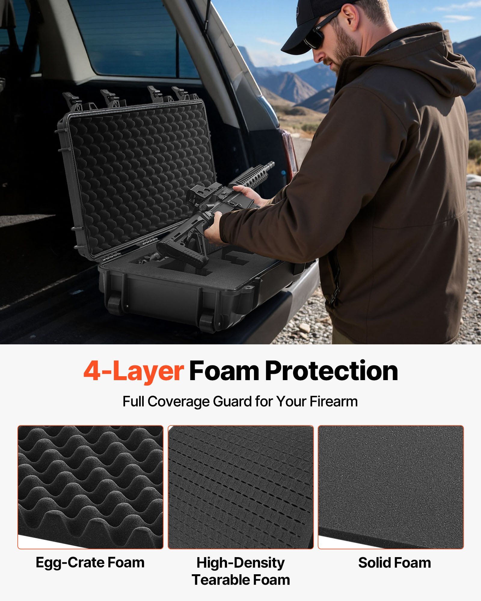 VEVOR Custodia Rigida per Fucile Dimensioni Esterni 1089x392x155 mm, Custodia per Fucile Lungo con Ruote per Trasporto, Scatola per Armi Pistole IP67 Impermeabile Antipolvere, Nero