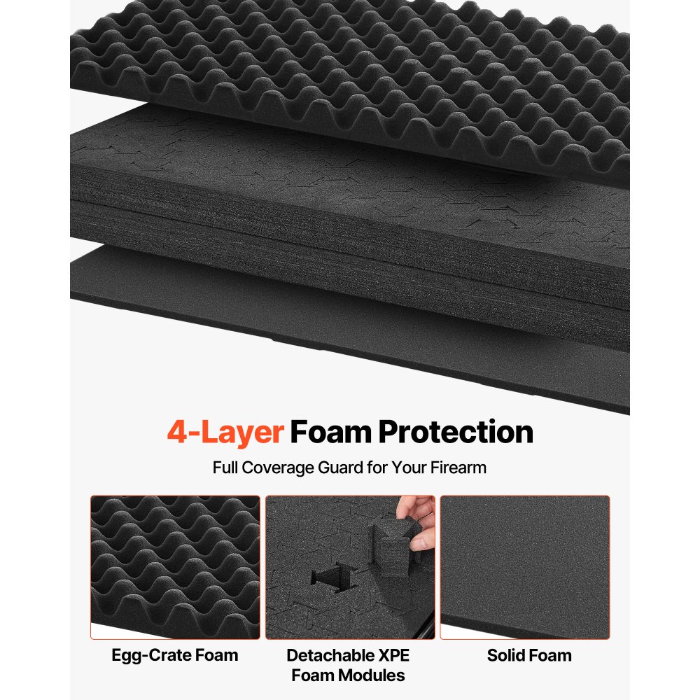 VEVOR Custodia Rigida per Fucile Lunghezza Interna 128 cm, Custodia Rigida per Armi Fucili Pistole Schiuma XPE Rimovibile Scatola per Armi Pistole IP67 Impermeabile Antipolvere con Ruote, Nero