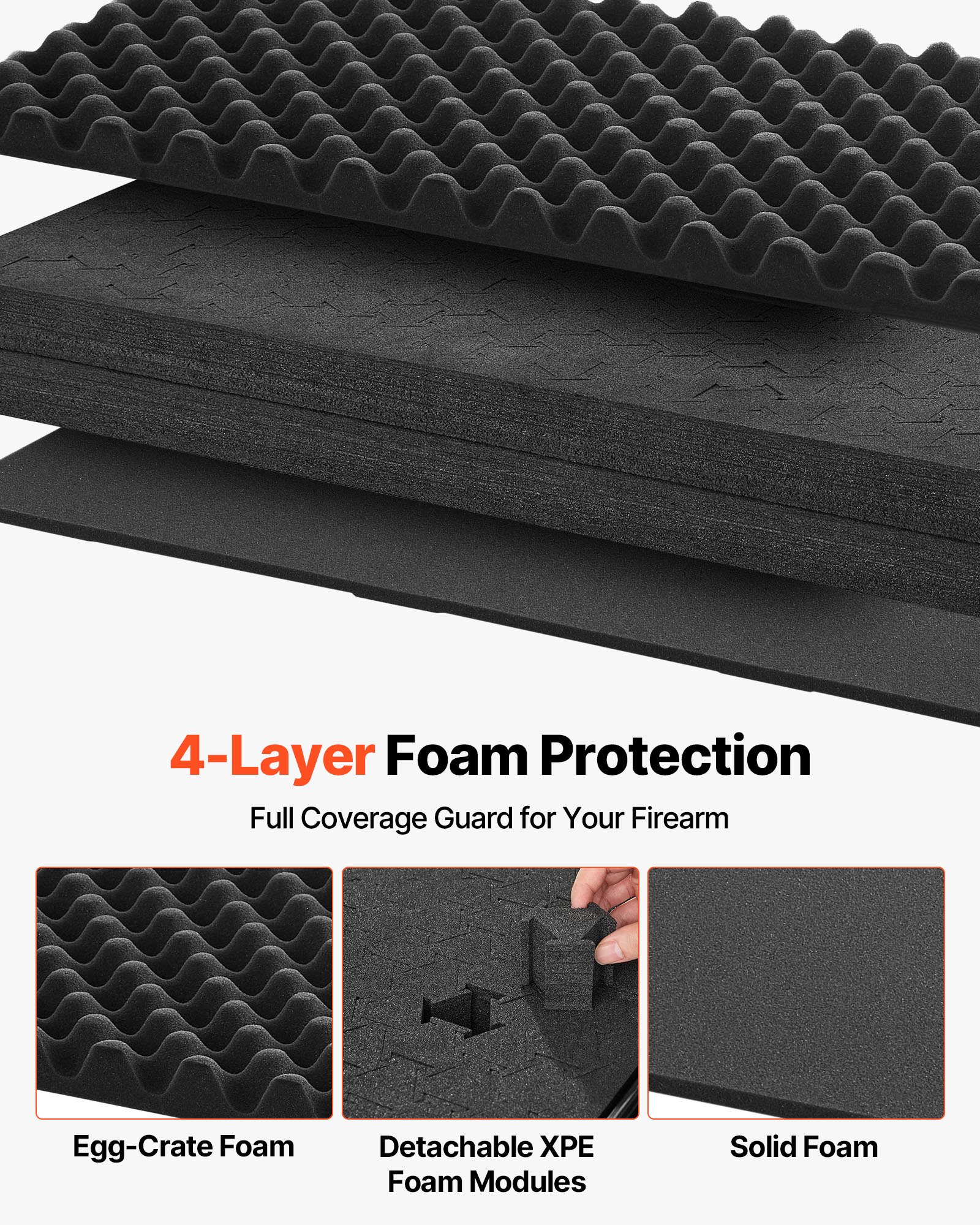 VEVOR Custodia Rigida per Fucile Lunghezza Interna 128 cm, Custodia Rigida per Armi Fucili Pistole Schiuma XPE Rimovibile Scatola per Armi Pistole IP67 Impermeabile Antipolvere con Ruote, Nero