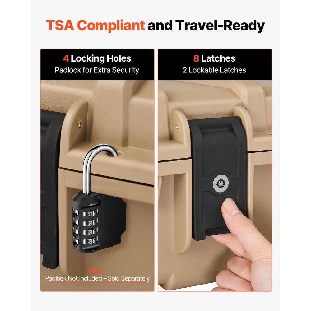 VEVOR Custodia Rigida per Fucile Dimensioni Esterni 139,1 x 43,5 x 18,8 cm, Custodia per Fucile Lungo con Manico, Scatola per Armi Pistole IP67 Impermeabile Antipolvere per Trasporto, Colore Cachi