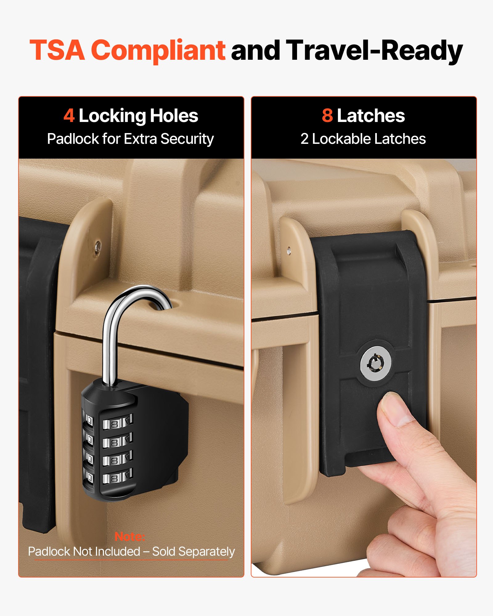 VEVOR Custodia Rigida per Fucile Dimensioni Esterni 139,1 x 43,5 x 18,8 cm, Custodia per Fucile Lungo con Manico, Scatola per Armi Pistole IP67 Impermeabile Antipolvere per Trasporto, Colore Cachi