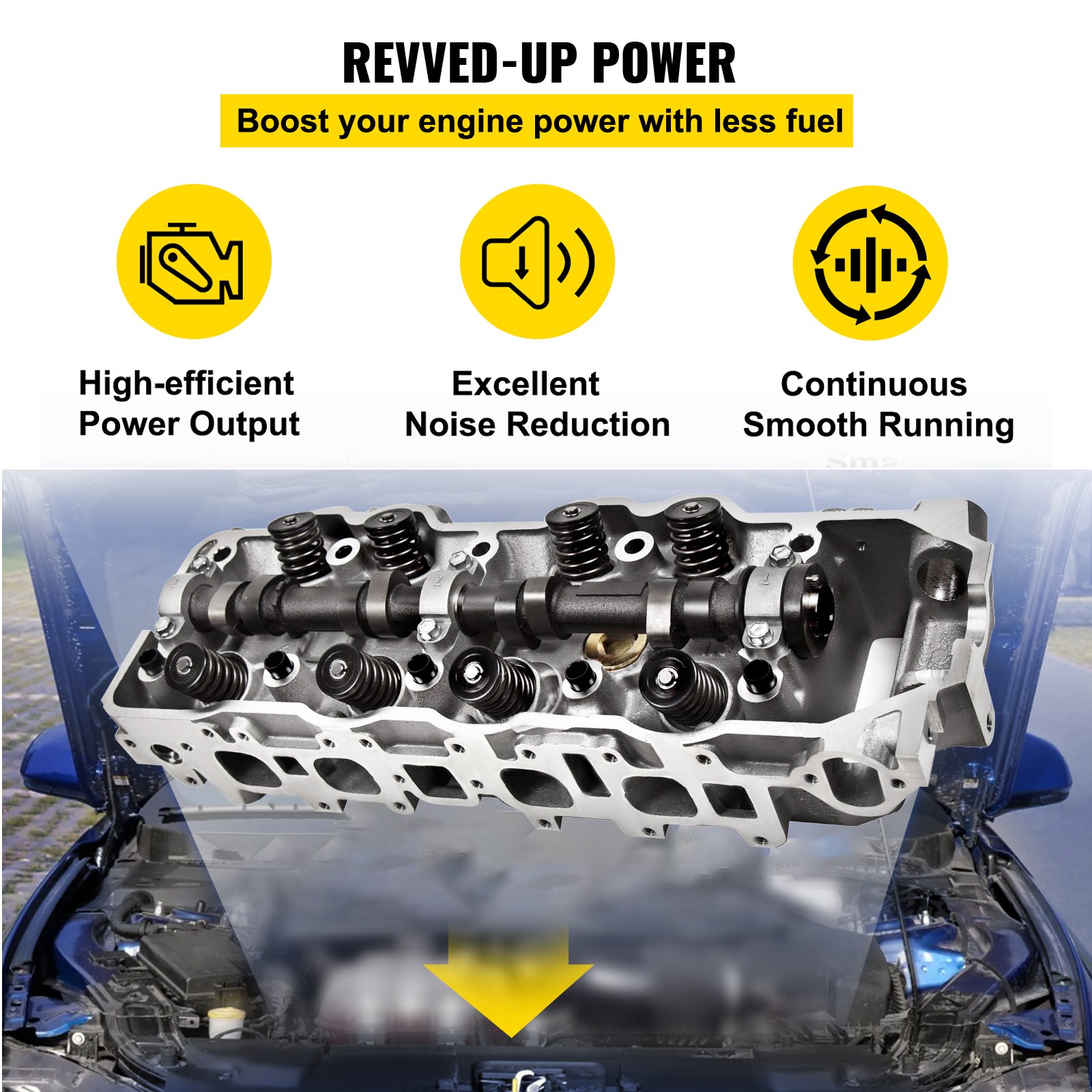 VEVOR Kit testa cilindro completo per Pickup per motore 2,4 L SOHC 22R 22RE 22REC