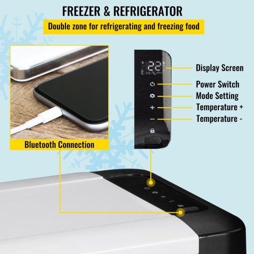 VEVOR Frigorifero per Auto 25L Frigo Elettrico da Viaggio da 60W a Doppia Zona con Controllo di l'APP, Uso per Camper, Campeggi, Barche, Campeggio, Pesca, Viaggi su Strada e Altre Attività all'Aperto