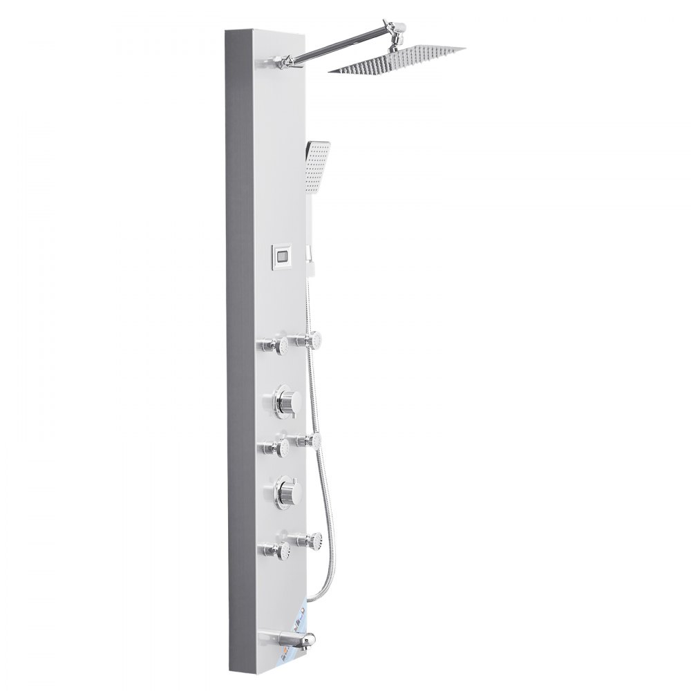 VEVOR Pannello Doccia con Sistema a Torre con Soffione a Pioggia, LED, Colonna Doccia in Acciaio Inox Spazzolato 1240 mm Rubinetto a 4 Funzioni, con 6 Getti Corporei, Doccetta e Beccuccio per Vasca