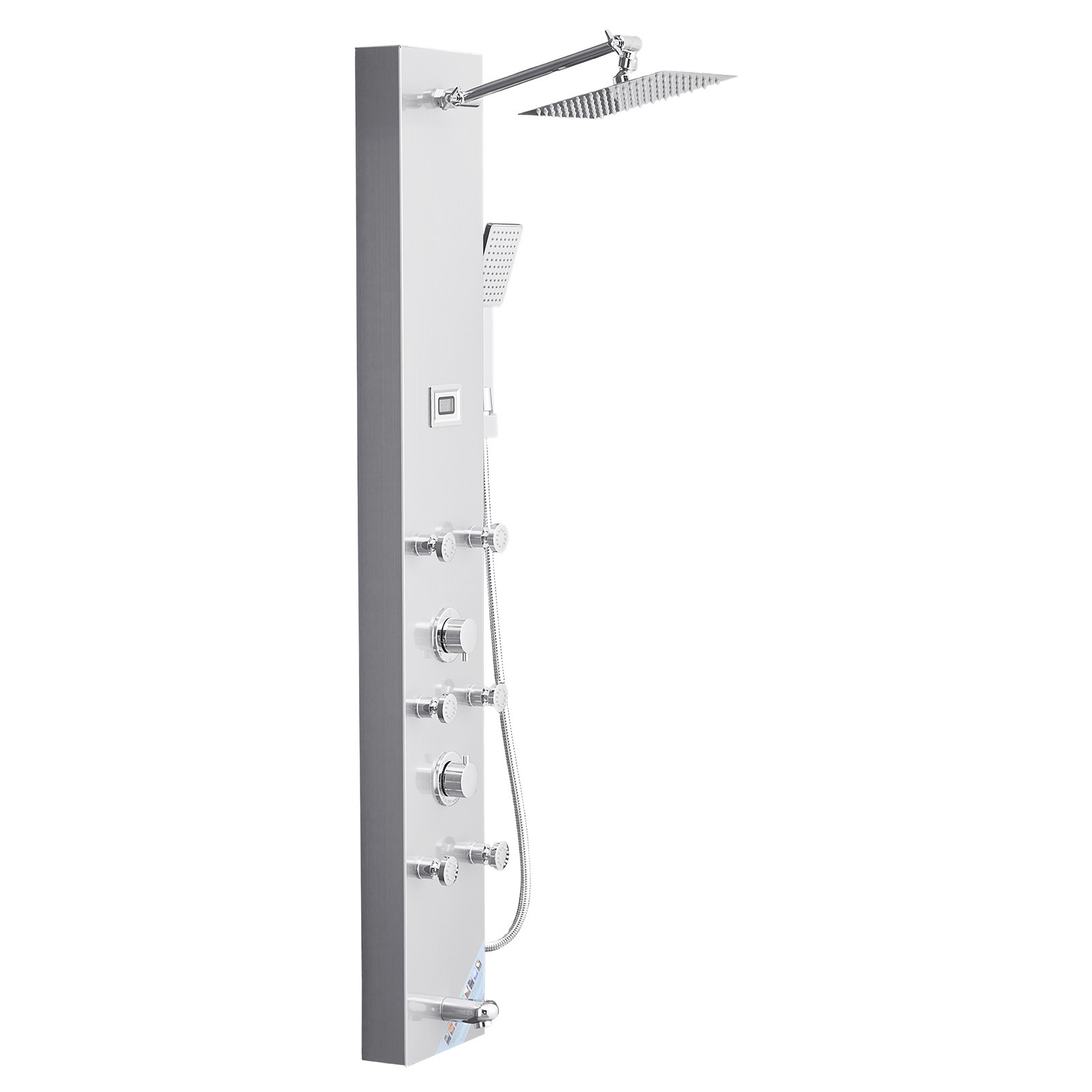 VEVOR Pannello Doccia con Sistema a Torre con Soffione a Pioggia, LED, Colonna Doccia in Acciaio Inox Spazzolato 1240 mm Rubinetto a 4 Funzioni, con 6 Getti Corporei, Doccetta e Beccuccio per Vasca