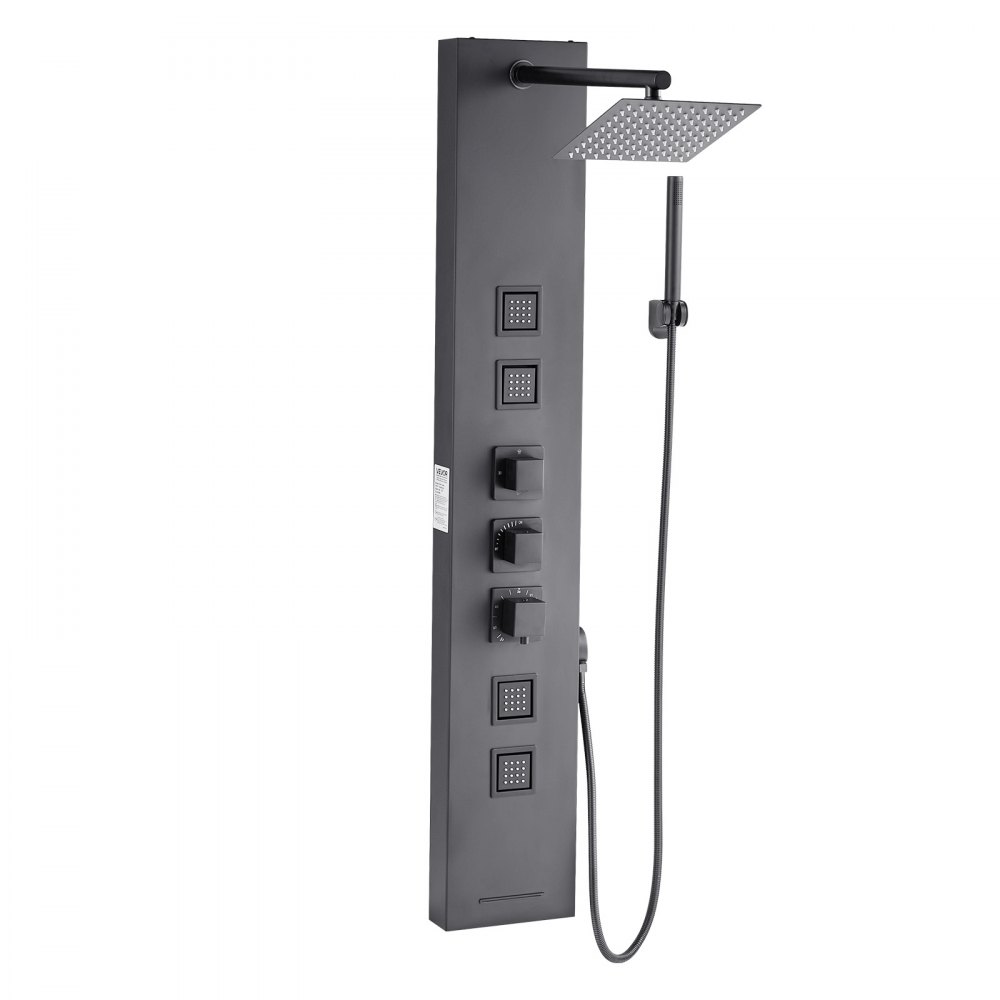 VEVOR Pannello Doccia con Sistema a Torre con Soffione a Pioggia, Colonna Doccia in Acciaio Inox Spazzolato 1240 mm Rubinetto a 4 Funzioni, con 4 Getti Corporei, Doccetta e Beccuccio per Vasca