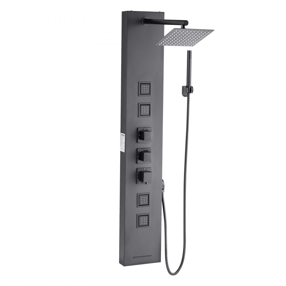 VEVOR Pannello Doccia con Sistema a Torre con Soffione a Pioggia, Colonna Doccia in Acciaio Inox Spazzolato 1240 mm Rubinetto a 4 Funzioni, con 4 Getti Corporei, Doccetta e Beccuccio per Vasca