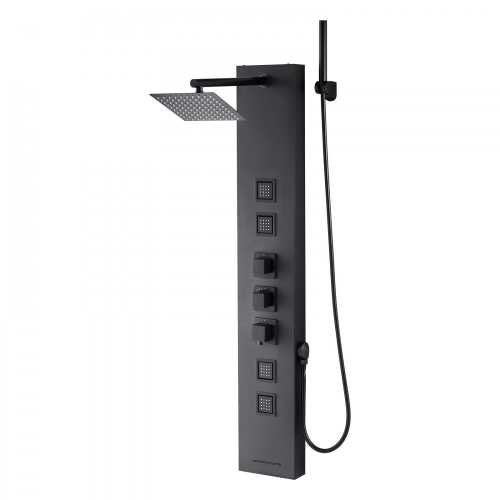 VEVOR Pannello Doccia con Sistema a Torre con Soffione a Pioggia, Colonna Doccia in Acciaio Inox Spazzolato 1240 mm Rubinetto a 4 Funzioni, con 4 Getti Corporei, Doccetta e Beccuccio per Vasca
