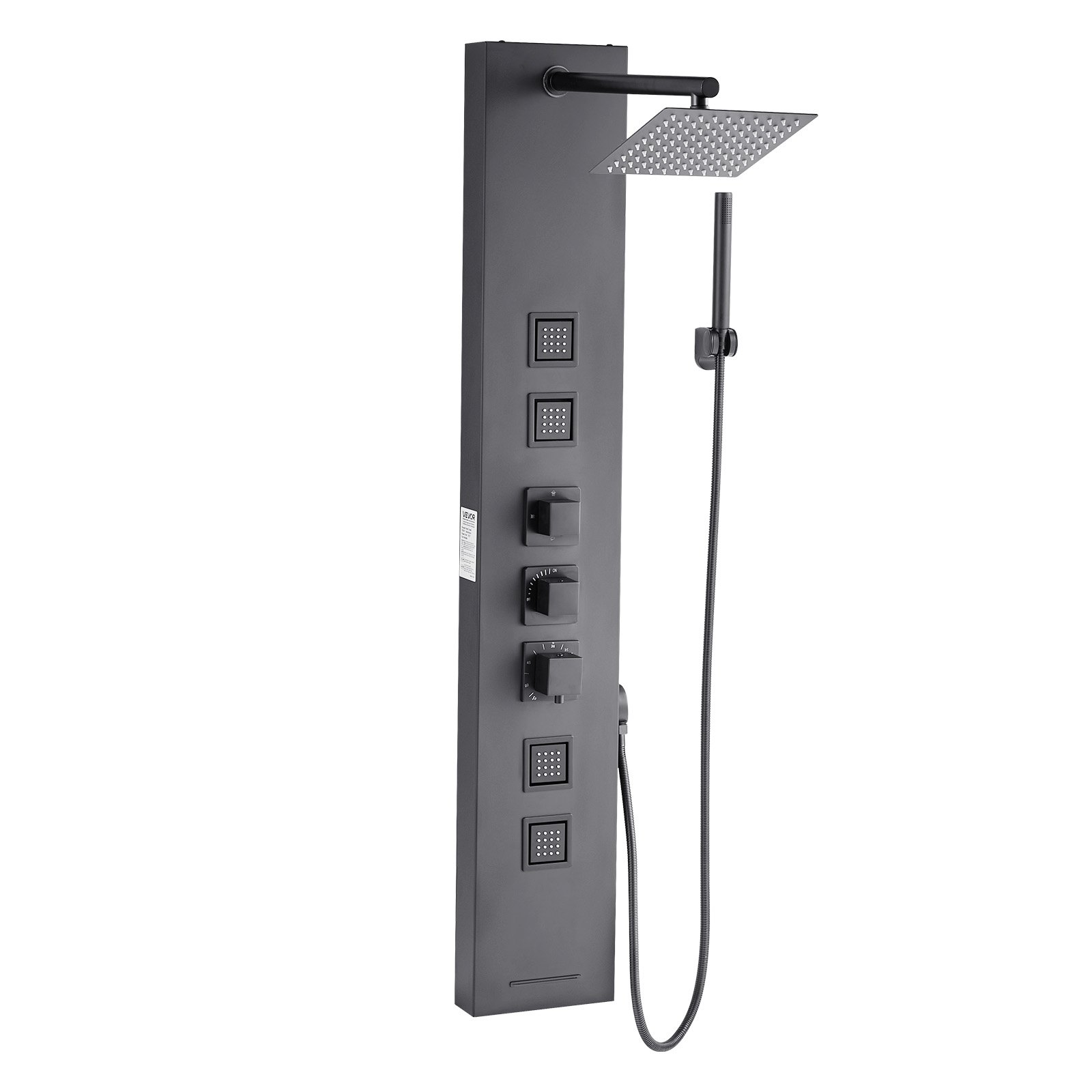 VEVOR Pannello Doccia con Sistema a Torre con Soffione a Pioggia, Colonna Doccia in Acciaio Inox Spazzolato 1240 mm Rubinetto a 4 Funzioni, con 4 Getti Corporei, Doccetta e Beccuccio per Vasca