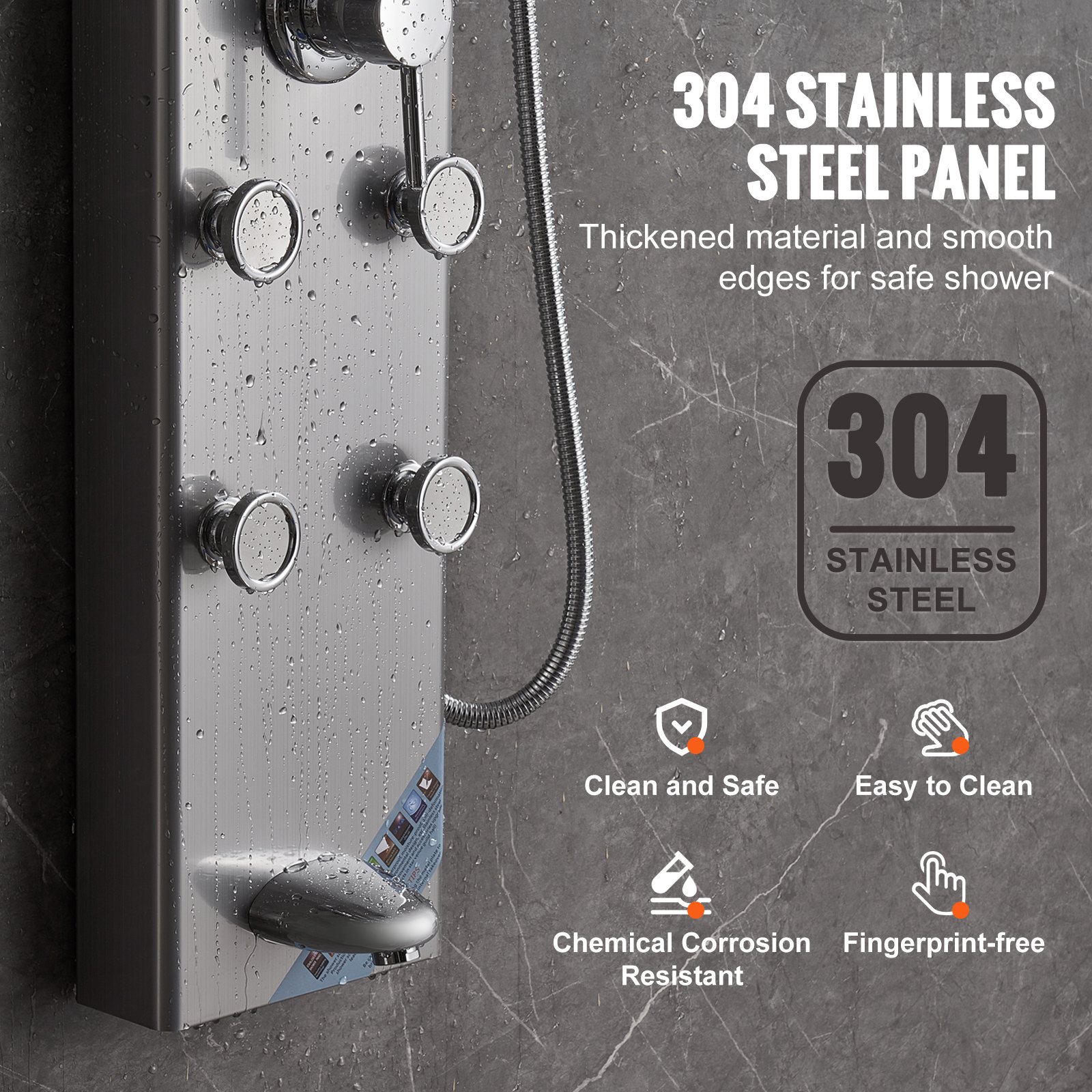 VEVOR Sistema Pannello Doccia, 5 Modalità Pannello Doccia, Pioggia, 8 Getti Massaggianti, Bocca Vasca, Soffione Doccia a 3 Impostazioni, Tubo Flessibile da 59", Set Doccia a Parete in Acciaio Inox
