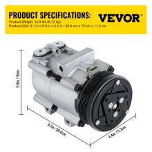 VEVOR Compressore AC universale per condizionatore d'aria per F150 4.2L 4.6L 5.4L 6.8L FS10 93-07, Gruppo compressore aria condizionata 58129 57129 58165 57165