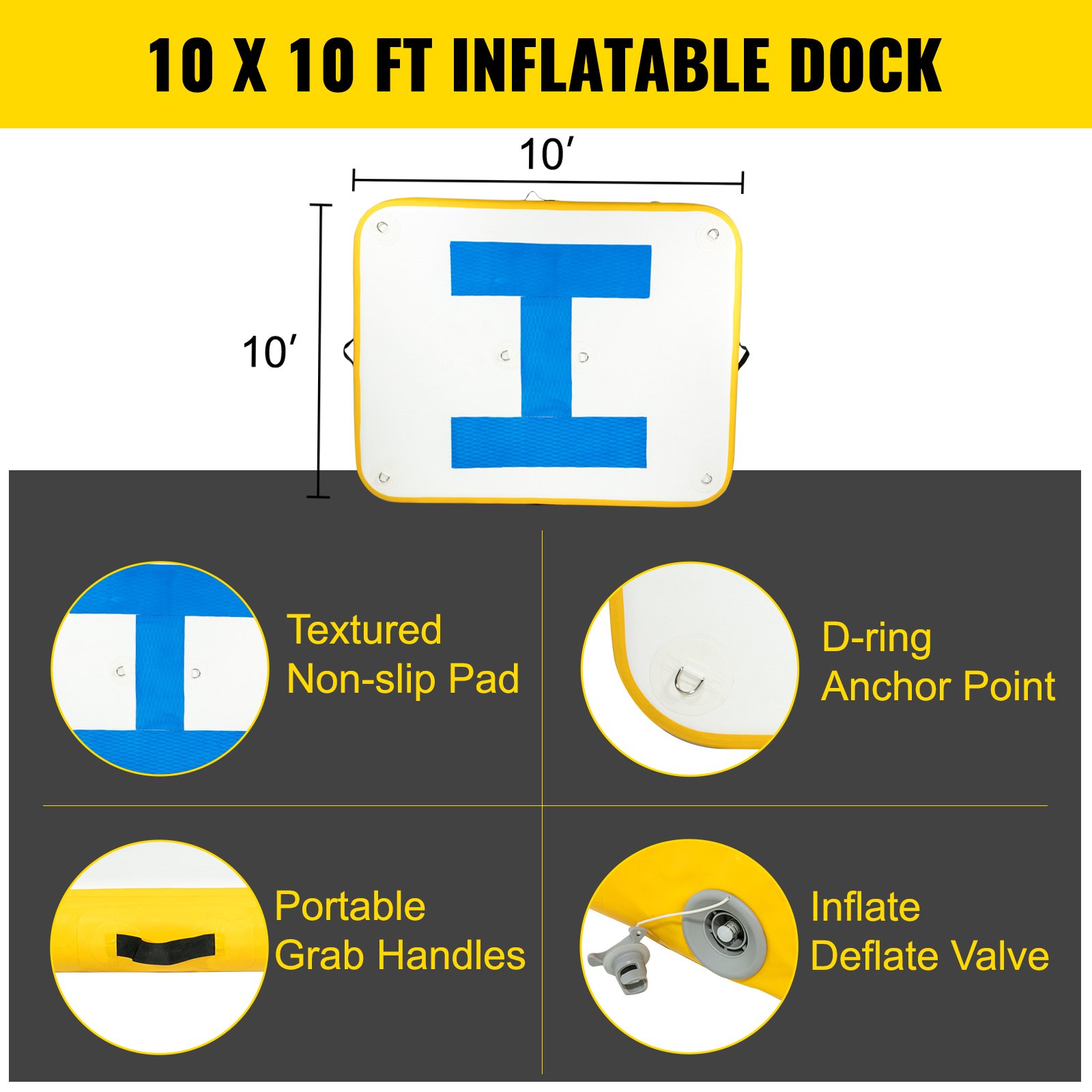 Vevor Piscina Gonfiabile Materasso Piattaforma 3mx3mx15cm Isola Gonfiabile Dock