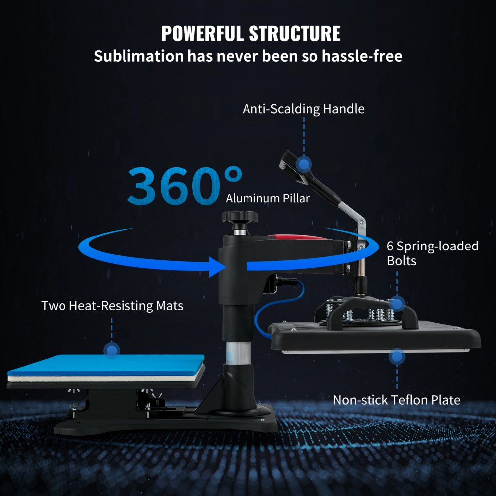 VEVOR Pressa a Caldo 5 in 1 da 1250 W, Termopressa per Sublimazione Piastra da 29 x 38 cm, Uso per Magliette, Federe, Cappelli, Tazze, Custodie per cellulari, Collari per Animali, Piatti in Ceramica