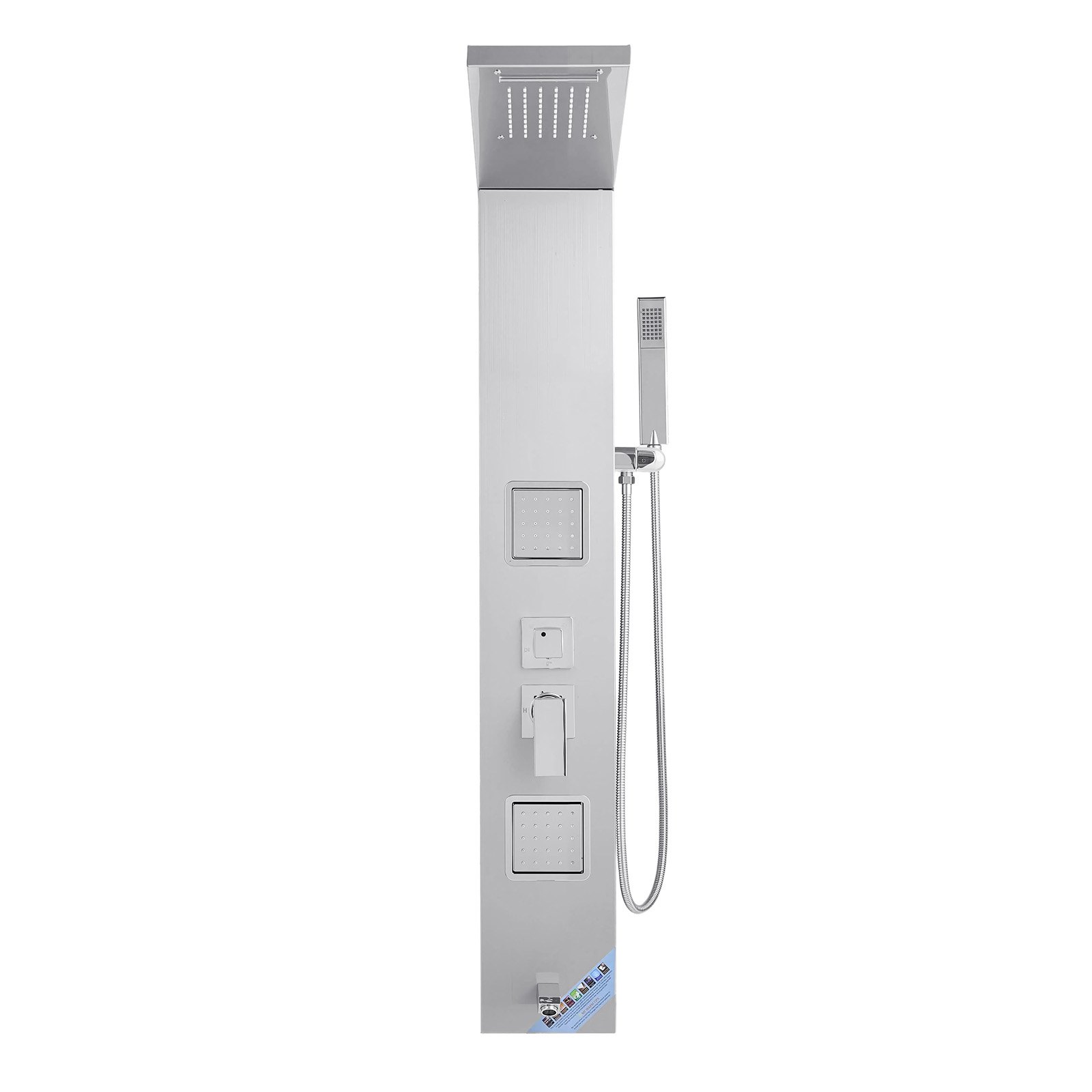 VEVOR Pannello Doccia Sistema a Torre 5 Modalità, con Soffione Doccia, 1345 mm Colonna in Acciaio Inox, Sistema Massaggio a Parete, con Doccetta, Beccuccio per Vasca, 2 Getti Corporei