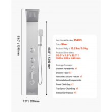 VEVOR Pannello Doccia Sistema a Torre, con Soffione Doccia a Pioggia, 1345 mm Colonna in Acciaio Inox, Sistema Massaggio a Parete, con Doccetta, Beccuccio per Vasca, 3 Getti Corporei