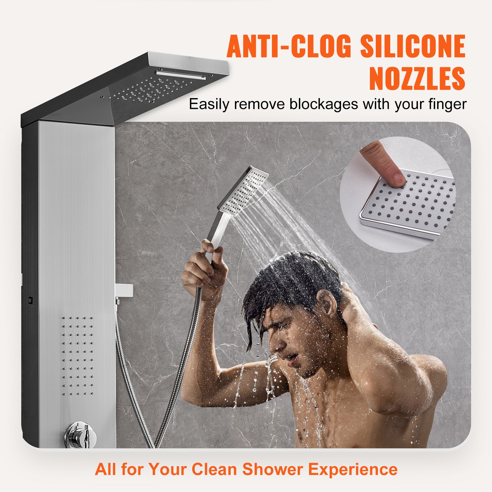 VEVOR Sistema Pannello Doccia con 5 Modalità, Torre Pannello Doccia a LED, Pioggia, Cascata, 2 Getti Massaggianti per il Corpo, Bocca per Vasca, Soffione Doccia a Mano con Tubo da 1,5 m, Set Doccia