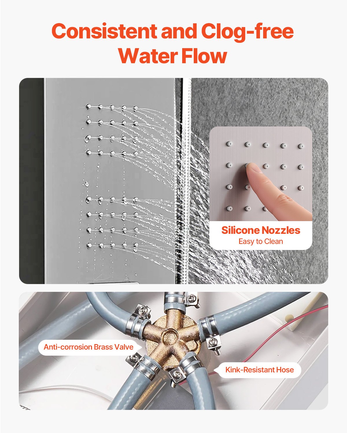 VEVOR Pannello Doccia con Sistema a Torre con Soffione a Cascata, LED, Colonna Doccia in Acciaio Inox Spazzolato da 1345 mm Rubinetto a 5 Funzioni, con Doccetta e Beccuccio per Vasca