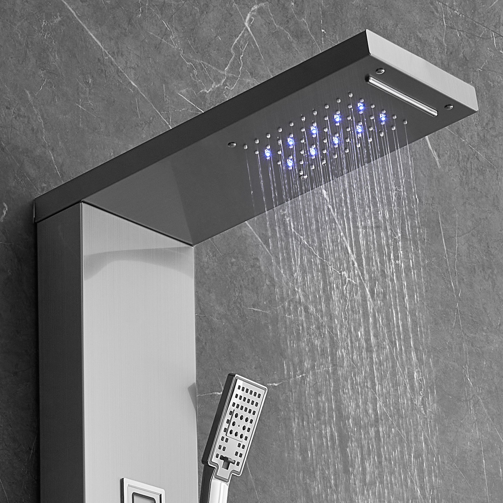 VEVOR Sistema Pannello Doccia, 6 Modalità Doccia, LED e Display Pannello Doccia Torre, Pioggia, Cascata, Bocca per Vasca, Soffione Doccia a Mano, Tubo da 150 cm, Set Doccia a Parete in Acciaio Inox