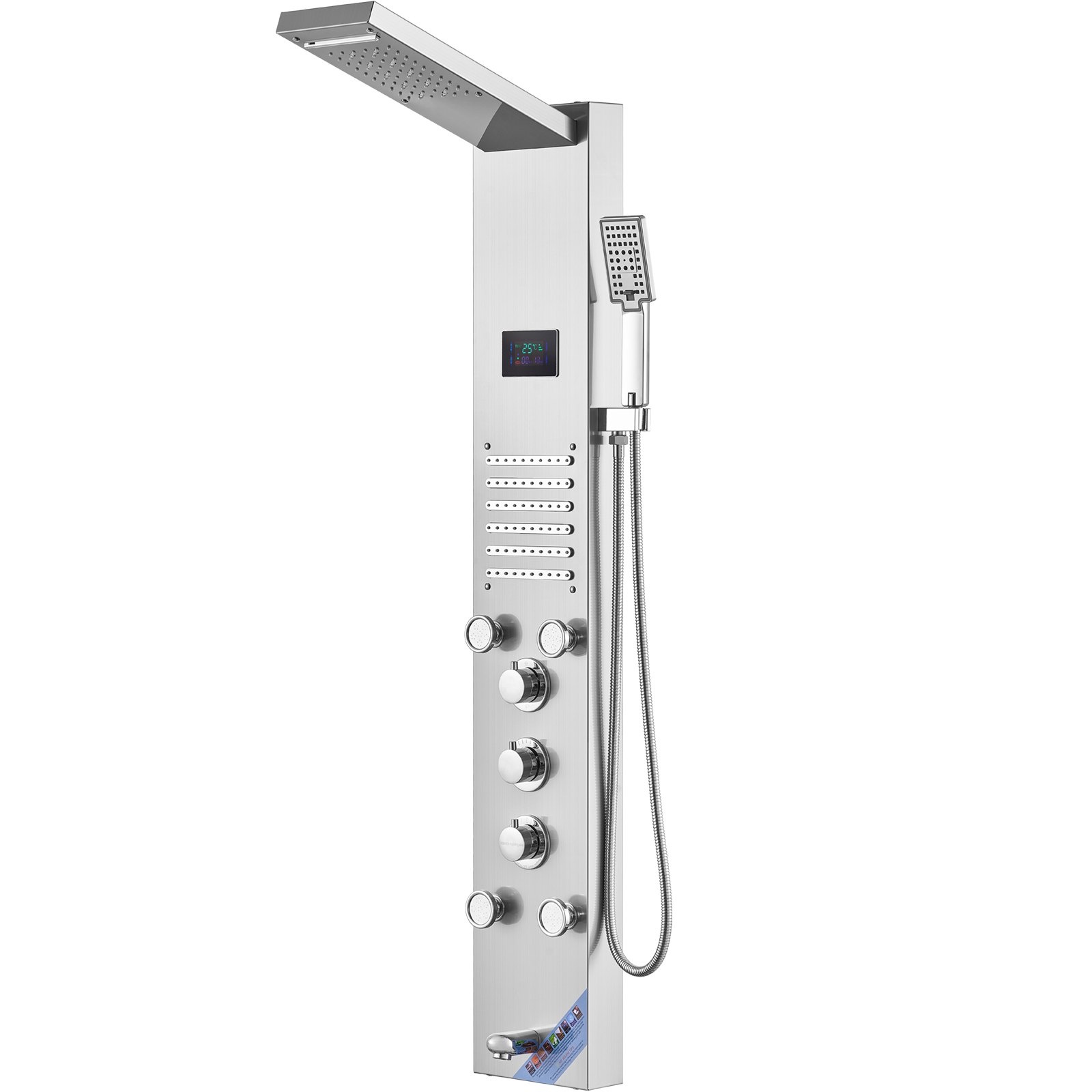 VEVOR Sistema di pannelli doccia, 6 modalità doccia, LED e schermo Pannello doccia idroelettrico Torre, Pioggia, Cascata, 5 getti idromassaggio, Set doccia a parete in acciaio inossidabile