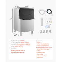 VEVOR Contenitore per Ghiaccio Commerciale in Acciaio Inox con Filtro e Piedini in Gomma Antiscivolo Regolabili, Macchina per Ghiaccio per Ristoranti Hotel Bevande, Capacità 113,3 kg