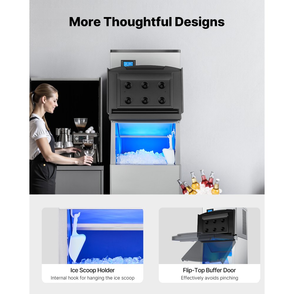 VEVOR Storage Container for Commercial Ice Makers, Ice Bin with 113.4 kg Capacity, Ice Storage Container with Filter & Non-Slip Rubber Feet, for Restaurants, Hotels, and Beverage Shops
