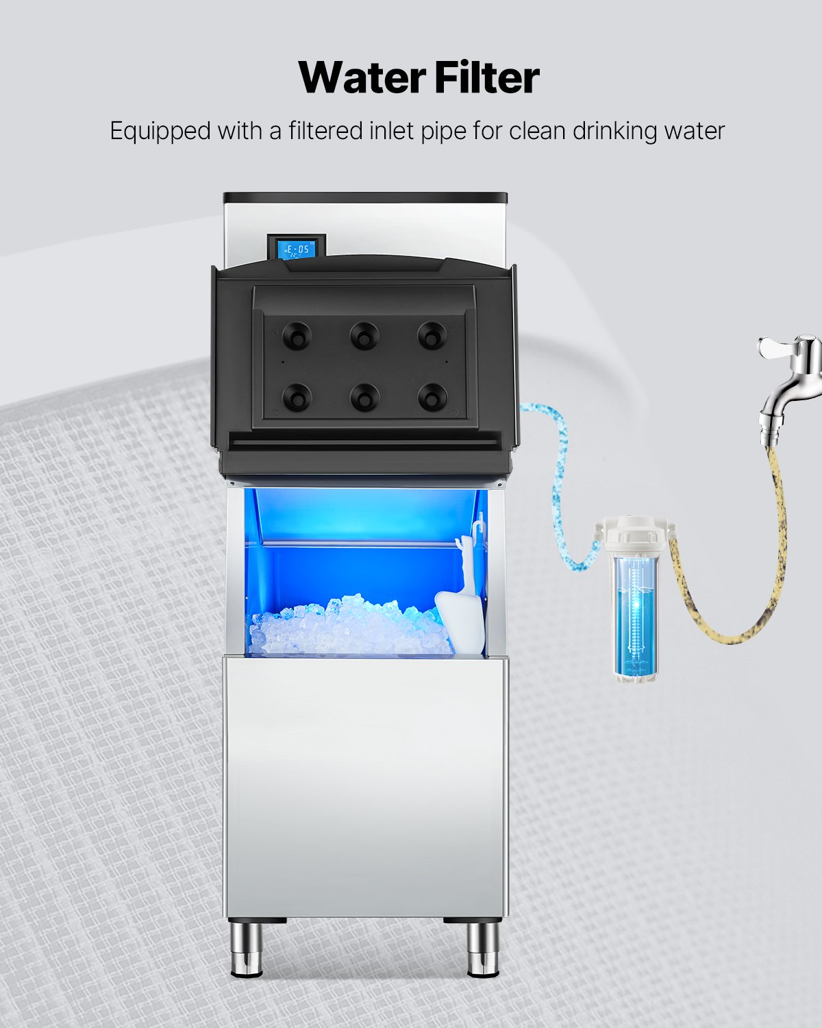 VEVOR Storage Container for Commercial Ice Makers, Ice Bin with 113.4 kg Capacity, Ice Storage Container with Filter & Non-Slip Rubber Feet, for Restaurants, Hotels, and Beverage Shops