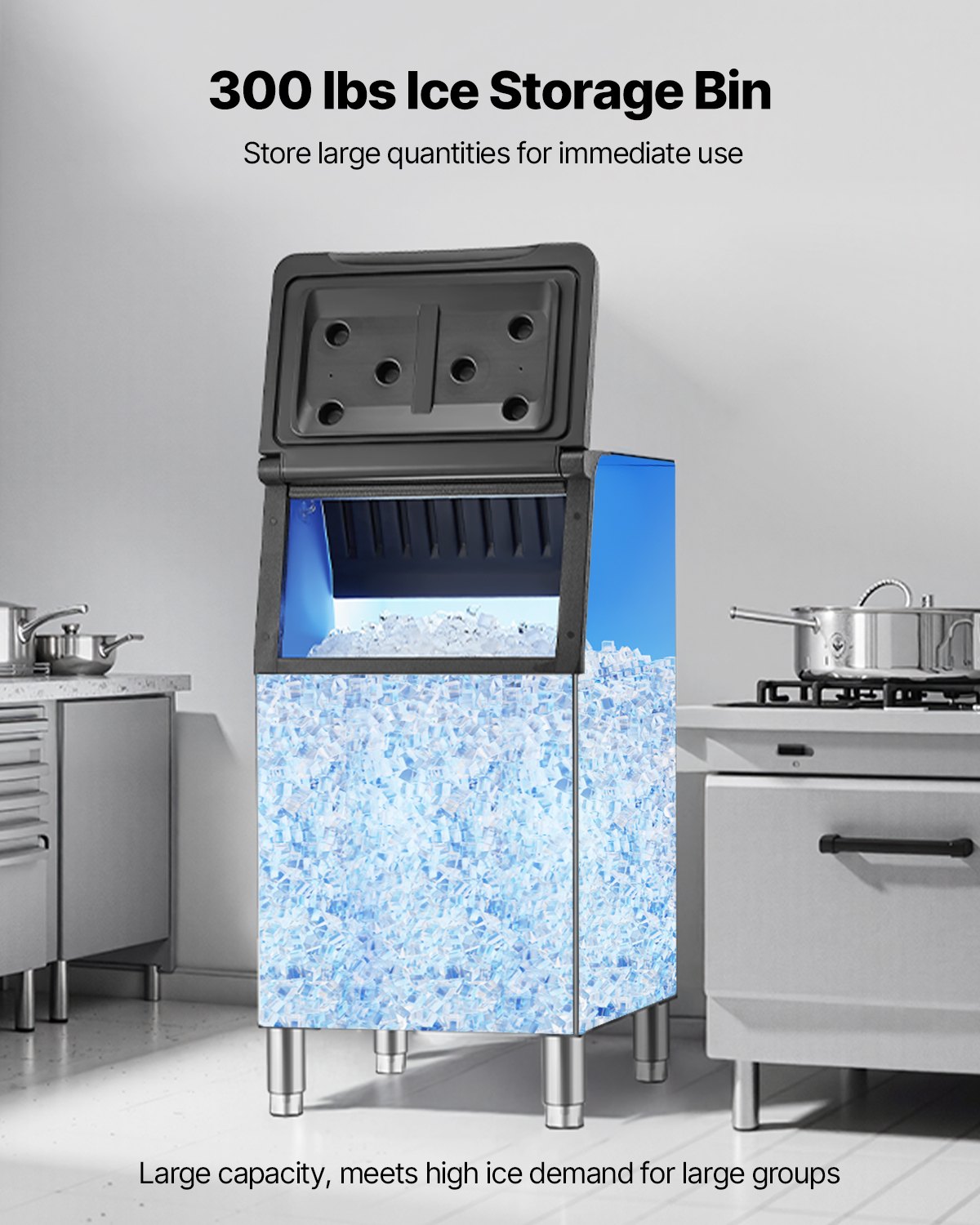 VEVOR Commercial Ice Maker Storage Bin, 136 kg Capacity Ice-Bin, Commercial Ice Storage Bin with Adjustable Anti-slip Rubber Feet, Suitable for Restaurant Hotel and Beverage Shops