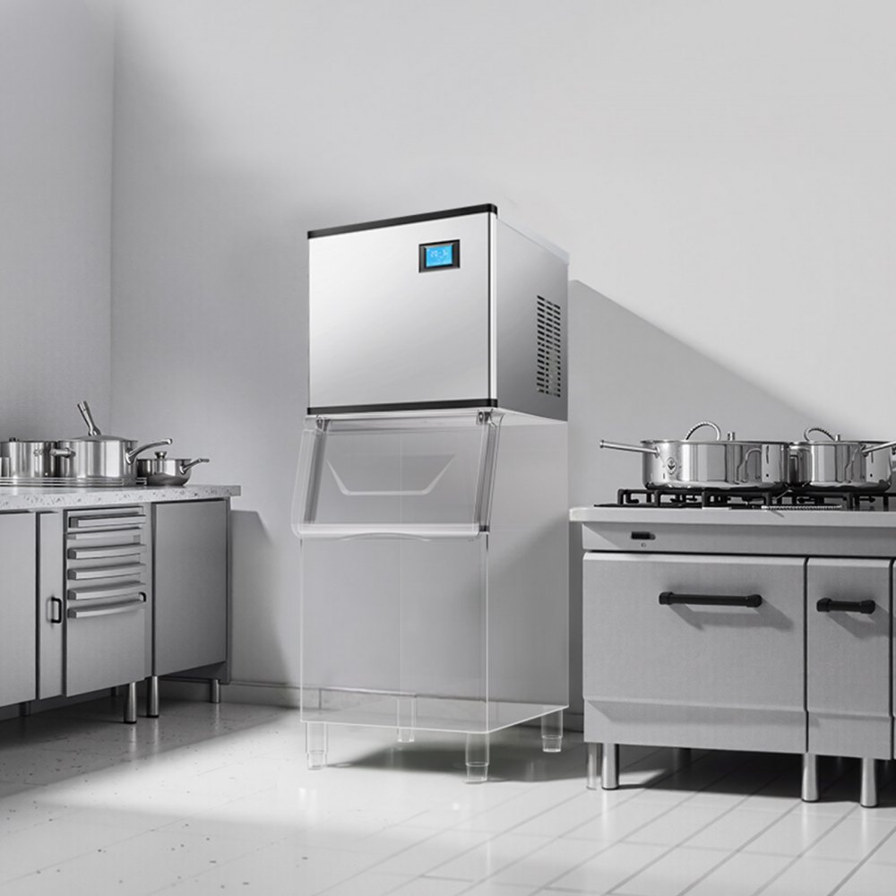 VEVOR Macchina per Ghiaccio Commerciale in Acciaio Inox 565 x 560 mm, Autopulente e Produzione Ghiaccio, Macchina per Cubetti di Ghiaccio Modulare per Ristoranti, Solo Testa, 136 kg / Giorno