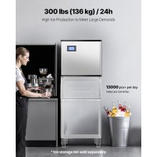 VEVOR Macchina per Ghiaccio Commerciale in Acciaio Inox 565 x 560 mm, Autopulente e Produzione Ghiaccio, Macchina per Cubetti di Ghiaccio Modulare per Ristoranti, Solo Testa, 136 kg / Giorno