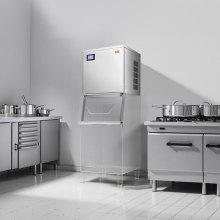 VEVOR Macchina per Ghiaccio Commerciale in Acciaio Inox 565 x 560 mm, Autopulente e Produzione Ghiaccio, Macchina per Cubetti di Ghiaccio Modulare per Ristoranti Solo Testa 181,4 kg / Giorno