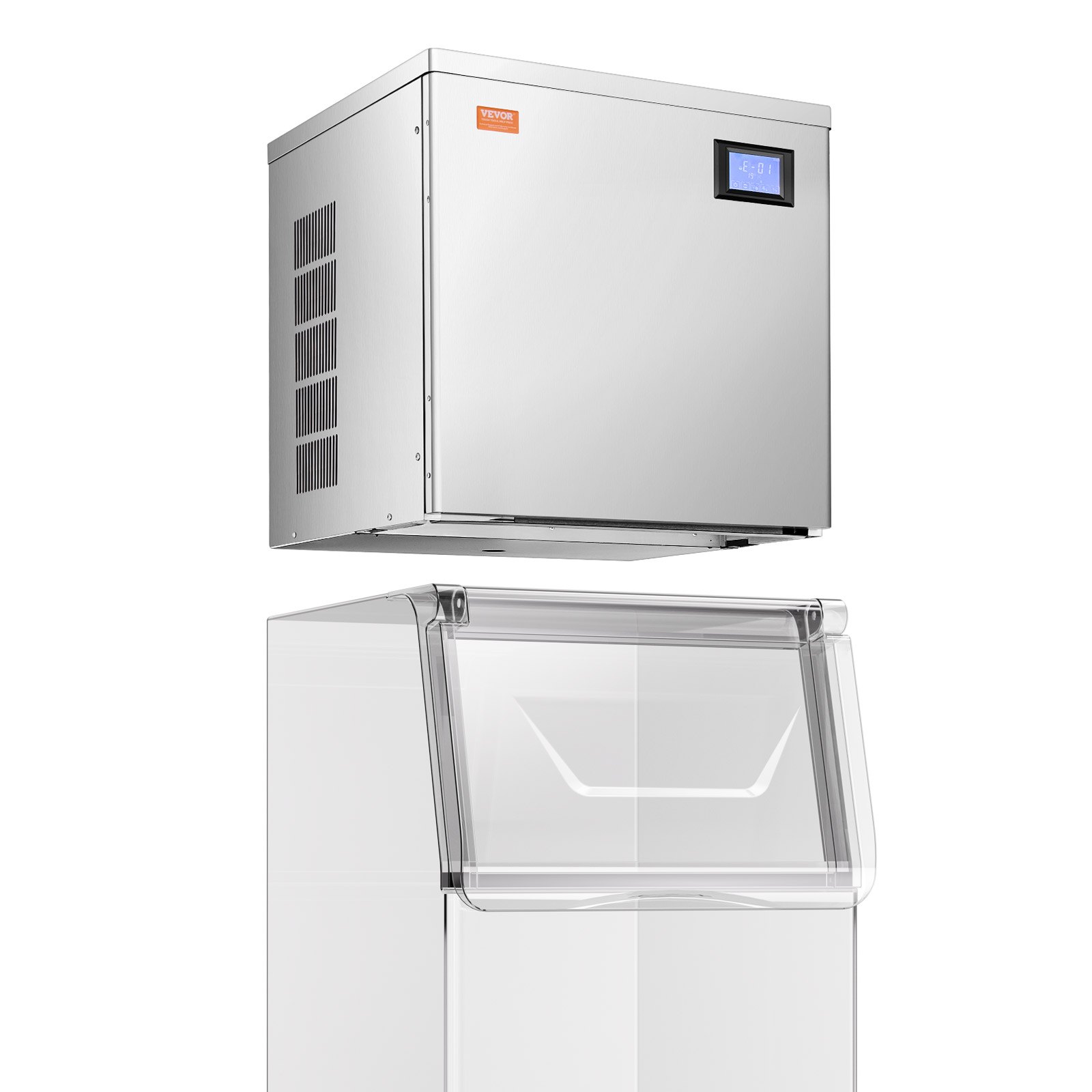 VEVOR Macchina per Ghiaccio Commerciale in Acciaio Inox 565 x 560 mm, Autopulente e Produzione Ghiaccio, Macchina per Cubetti di Ghiaccio Modulare per Ristoranti Solo Testa 181,4 kg / Giorno